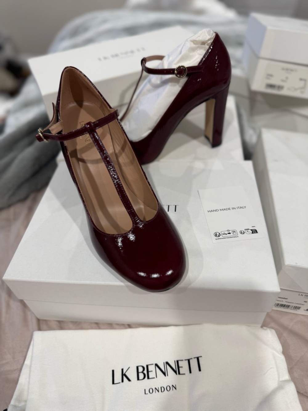 LK Bennett Burgundy Patent T‑Bar Pumps - Picture 3 of 13
